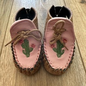 Old West Pink and Brown Cactus Moccasin Boots